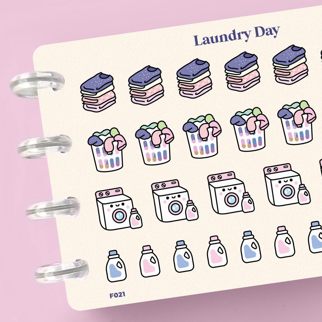 Washing Machine Planner Stickers, Laundry Day Stickers for Journals