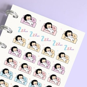 Pegatinas para planificador de adicto al sofá que duerme cansado, pegatinas para diario, álbumes de recortes, planificación de recuerdos, calendario, cuaderno, planificación, registro diario