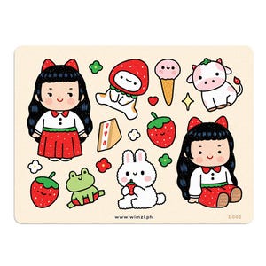 Stickers décoratifs pour carnet de notes Strawberry Girl, Feuille d'autocollants pour agenda, Essentiels pour tenir un journal, agenda déco, Stickers scrapbooking, Stickers mignons