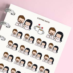 Koffie datum planner stickers, aangepaste planner stickers, paar planner stickers, koffie tijd stickers voor tijdschriften, planning, journaling