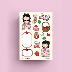 Adesivi decorativi per diario Berry Belles, foglio di adesivi per diario alla fragola, elementi essenziali per il diario, decorazioni per planner, adesivi per scrapbooking