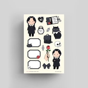 Adesivos decorativos de diário mórbido goth girl, folha de adesivos para diário, itens essenciais para diário, decoração de planejador, adesivos para scrapbooking