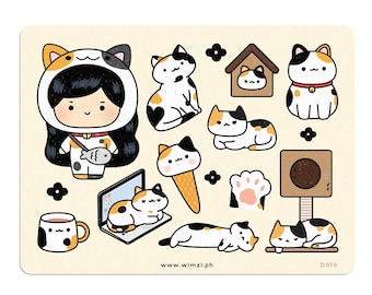 Calico Cats decoratieve dagboekstickers, stickervel dagboek, journaling essentials, planner decor, scrapbooking stickers, leuke stickers