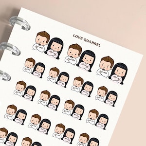Lovers' Quarrel plannerstickers, aangepaste plannerstickers, paar plannerstickers, liefdespaar stickers voor tijdschriften, planners, notebooks