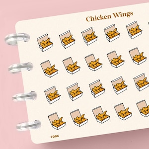 Chicken Wings Planner Stickers, Cute Food Stickers for Journals, Scrapbooking, Memory Planning, Calendar, Notebooks, Planning and Journaling