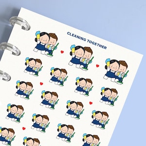 Samen schoonmaken plannerstickers, aangepaste plannerstickers, paar schoonmaakplannerstickers, schoonmaaktijdstickers voor tijdschriften, planners