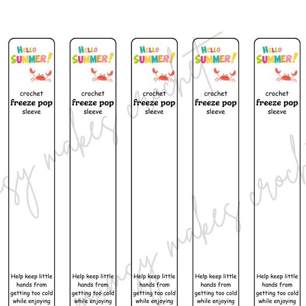 Hello Summer! Freeze pop sleeve inserts, Digital download, PDF ready to print display card inserts.