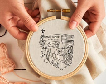 Book Stack fairy house embroidery template pattern transfer