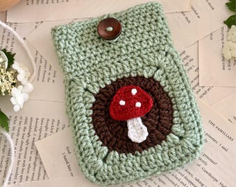 Crocheted Kindle Cover | Mushroom Forest Cottagecore E-Reader Pouch (Fits 6-inch Kindle)