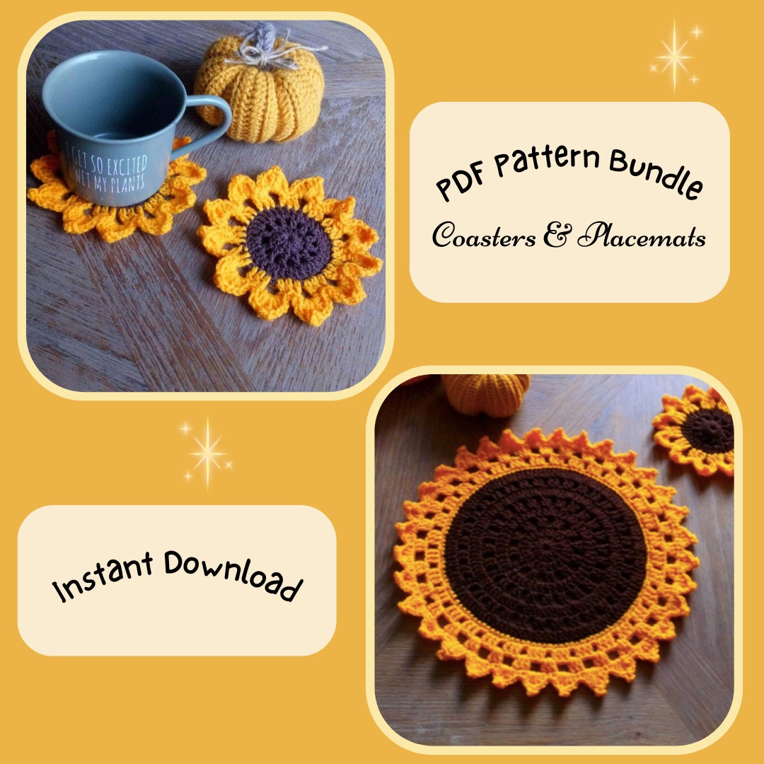 Sunflower Placemat & Coaster Crochet Pattern Bundle (PDF Pattern) - Etsy