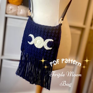 Triple Moon bag crochet pattern, Crochet purse pattern, Whimsigoth, instant download, printable crochet pattern