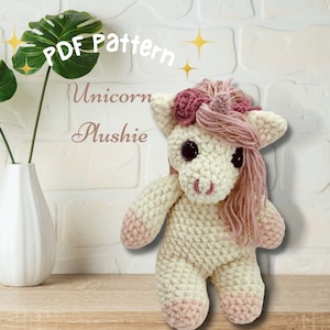 Unicorn plushie CROCHET PATTERN, digital download crochet pattern, Crochet pink unicorn plush pattern