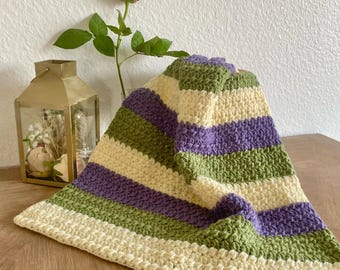 Suffragette Stripes blanket crochet pattern in 5 sizes - DIGITAL DOWNLOAD