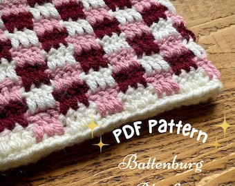 Battenberg blanket crochet pattern in 5 sizes - DIGITAL DOWNLOAD
