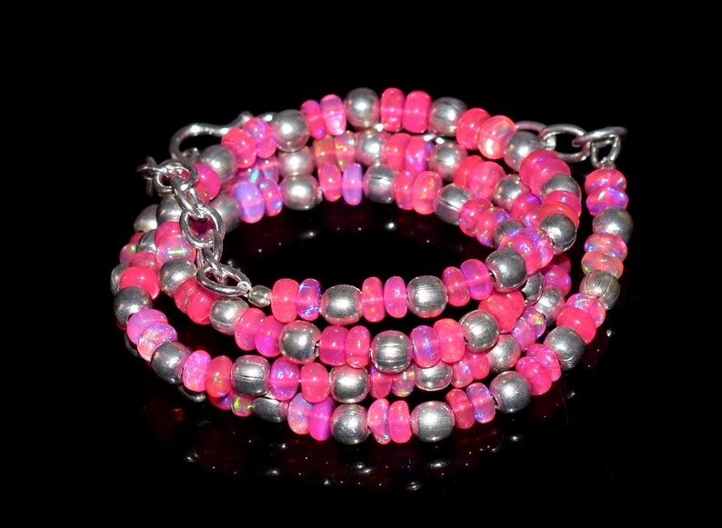 16 Inches 3MM Natural Ethiopian Pink Opal Gemstone Beads Necklace Raw Opal Beads Wello Fire Pink Opal roundel Beads Necklace EE1345 A++