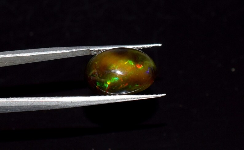 6.10 Carat Natural Ethiopian Black Wello Fire Black Opal,Multi Color Ethiopian Opal Gemstone Cabochon Smooth Opal Cabochon EE717 A++