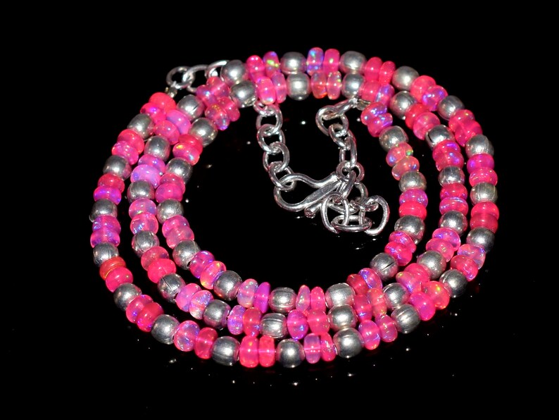 16 Inches 3MM Natural Ethiopian Pink Opal Gemstone Beads Necklace Raw Opal Beads Wello Fire Pink Opal roundel Beads Necklace EE1345 A++