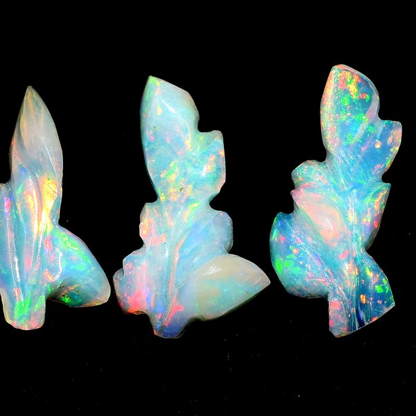 Sculpture sur opale éthiopienne naturelle - Sculpture sur opale éthiopienne - Sculpture lisse - Sculpture naturelle 7,50 carats 16x7 MM environ, Lot de 3 poissons S-0683