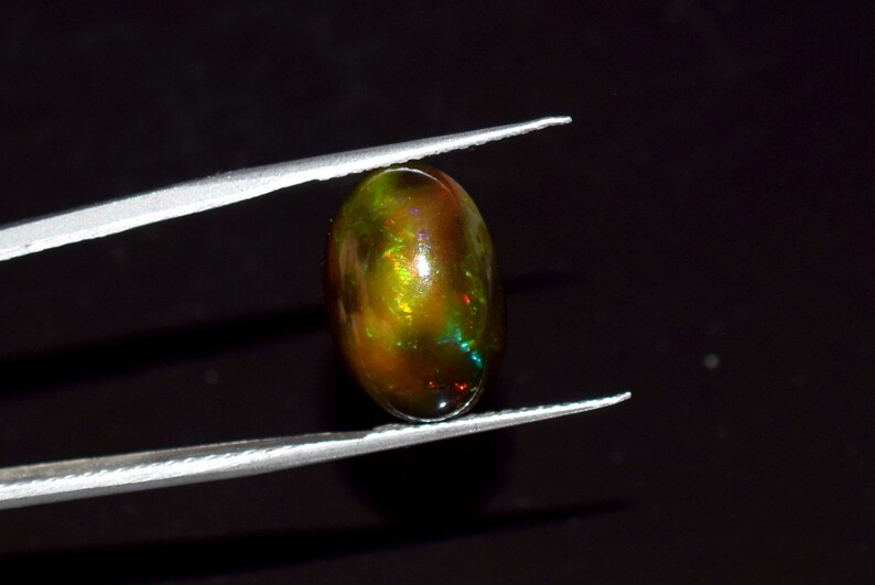 6.10 Carat Natural Ethiopian Black Wello Fire Black Opal,Multi Color Ethiopian Opal Gemstone Cabochon Smooth Opal Cabochon EE717 A++