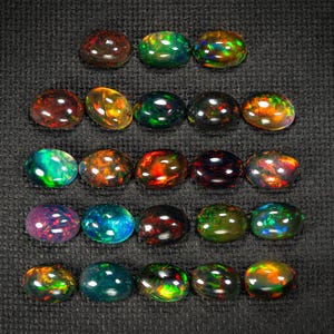 5X7 mm Size Natural Ethiopian Multi Color Fire Black Opal Cabochon 23 Pieces Wholesale Price Lot A-183