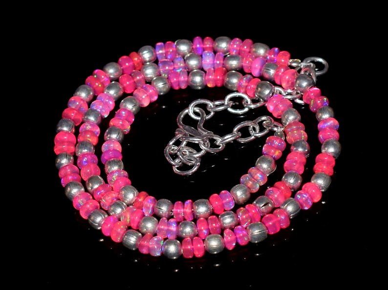 16 Inches 3MM Natural Ethiopian Pink Opal Gemstone Beads Necklace Raw Opal Beads Wello Fire Pink Opal roundel Beads Necklace EE1345 A++