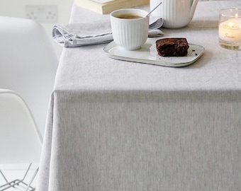 Washed tablecloth in gray color, Round, square, rectangular table linen cover. Custom linen fabric table cloth.