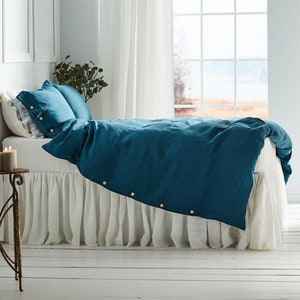 Blue petrol duvet cover. Pure linen bedding. king, queen, full, twin linen duvet cover. Available in 21 colors. Custom size duvet cover.