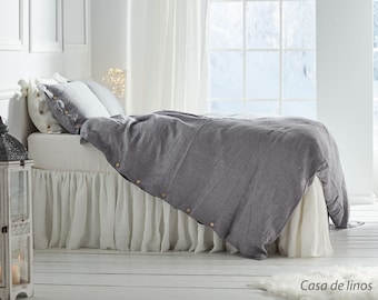 Boho  duvet cover in winter gray color. Pure linen bedding. Custom size duvet cover. Available in 21 colors.