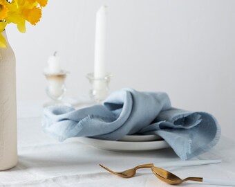 Soft Linen Napkins. Blue sky Frayed Napkins. Rustic Table Decor. Dinner Cloth dinner set. Wedding napkins.