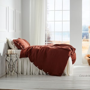 Linen duvet queen, king, twin in cinnamon color, washed, softened linen bedding. Pure linen bed cover. Custom size