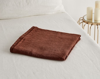 Linen flat sheet in cinnamon. Softened bedding. Stone washed, Queen, King, Custom size linen sheet.