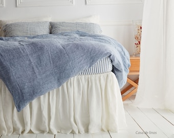 Linen duvet cover in blue jean color, washed, softened linen bedding. Pure linen bed cover. Custom size