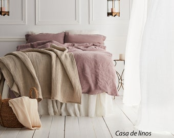 Waffle linen blanket in flax color.  Linen throw blanket. Bedspread, coverlet.Summer blanket. Sofa cover. Linen waffle blanket