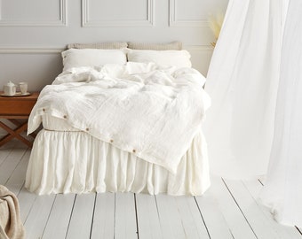 White Linen Duvet cover. White Stonewashed linen bedding. Available in 21 colors. Custom size duvet cover.