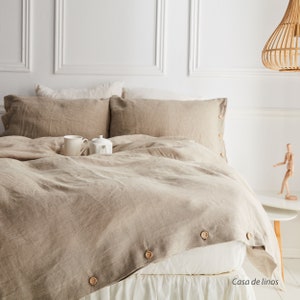 Set linen bedding in flax. Softened, washed, queen, king size duvet cover set + 2 pillowcases.