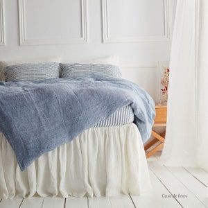 Linen duvet cover in blue jean color, washed, softened linen bedding. Pure linen bed cover. Custom size