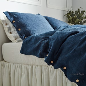 Blue Linen Duvet cover. Pure linen bedding in blue melange.  Custom size linen duvet cover. Available in 21 colors.