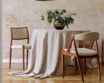 Natural tablecloth in flax color, Round, square, rectangular table linen cover. Custom linen fabric table cloth.