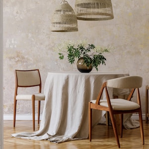 Natural tablecloth in flax color, Round, square, rectangular table linen cover. Custom linen fabric table cloth.