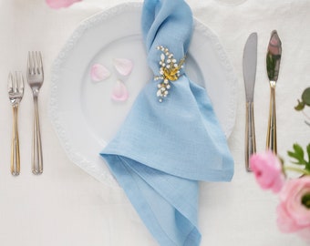Serviettes de table en tissu. Serviette en tissu bleu ciel. Décor de table rustique. Ensemble de serviettes en tissu. Serviettes de table.