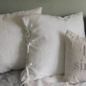 Linen pillow case. Pillow cover with ties in closure. Softened, washed, queen, king size pillow cover. image 1