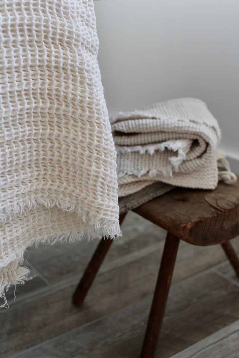 Linen Bath Towel With Fringed Edges. Waffle Bath Towel. Hand Etsy