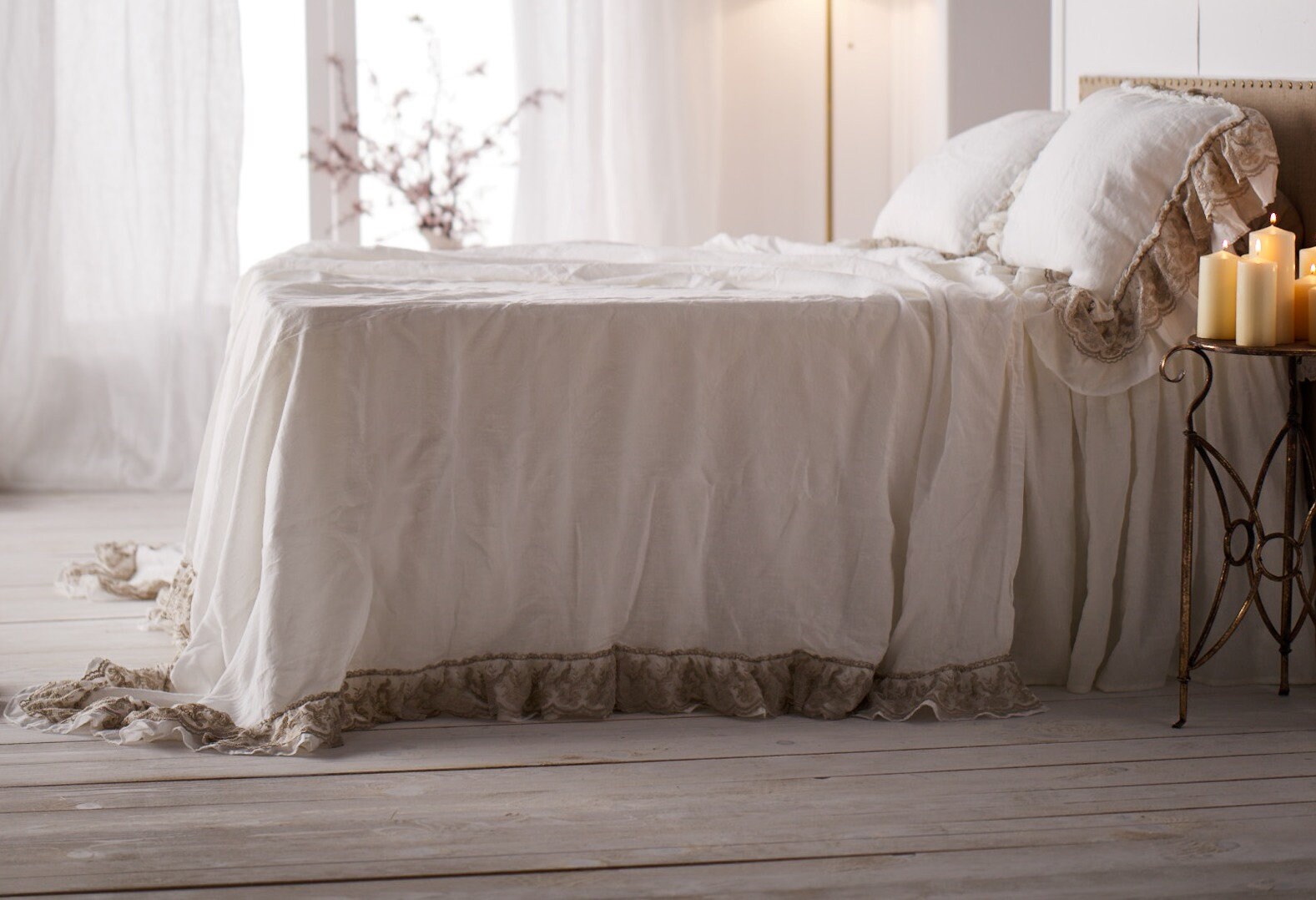 Linen Bed Cover. Linen Bedspread. Ruffled Coverlet. Linen Bed Etsy