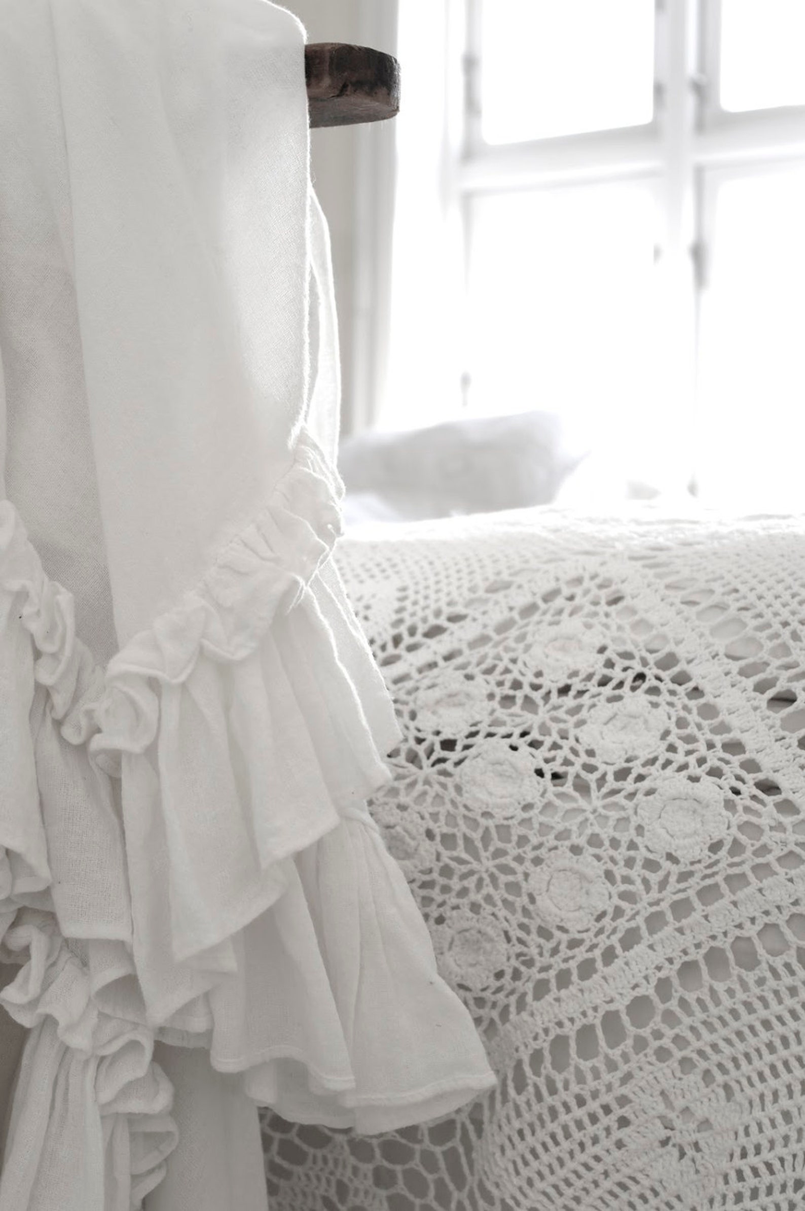 Linen Ruffled Flat Sheet. Linen Bed Scarf. Linen Summer Etsy