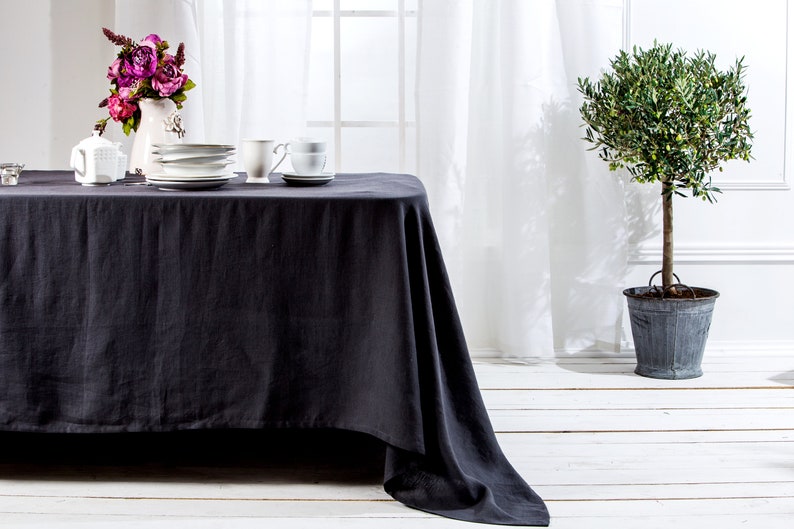 Gray tablecloth, Washed Round, square, rectangular table linen cover. Custom linen fabric table cloth Dark gray