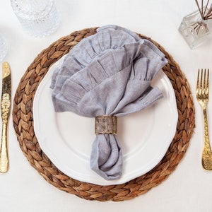 Cloth Napkins. Soft Linen Napkins. Ruffles Cloth Napkins set. Rustic Table Decor. Cloth dinner wedding napkins. image 9