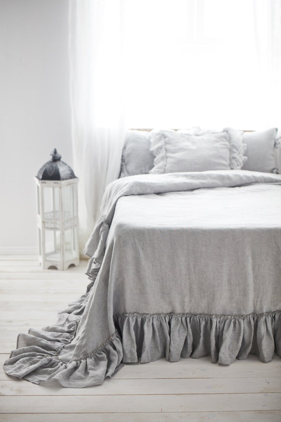 Set Linen Bedding One Light Gray Linen Duvet Cover And 2 Etsy