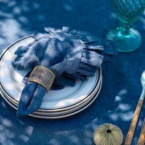 Cloth Napkins. Soft Linen Napkins. Ruffles Cloth Napkins set. Rustic Table Decor. Cloth dinner wedding napkins. image 1