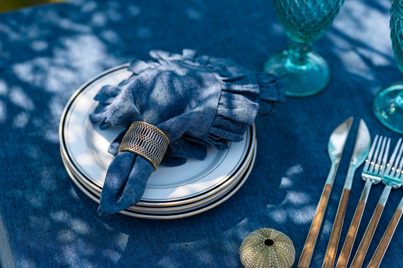 Cloth Napkins. Soft Linen Napkins. Ruffles Cloth Napkins set. Rustic Table Decor. Cloth dinner wedding napkins. image 1