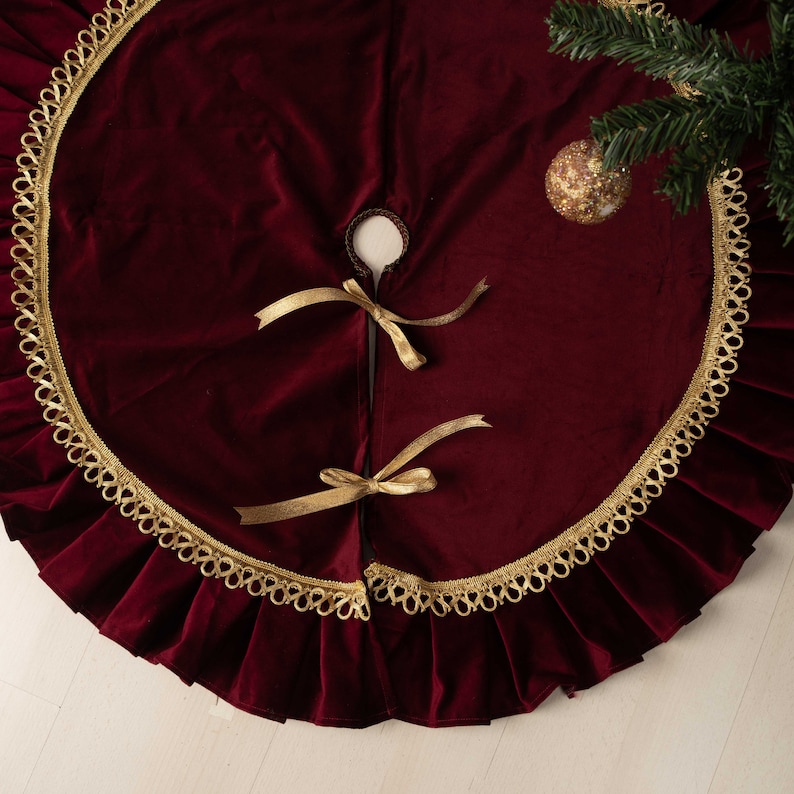 Elegant Velvet Christmas Tree Skirt With Ruffles Available in Etsy